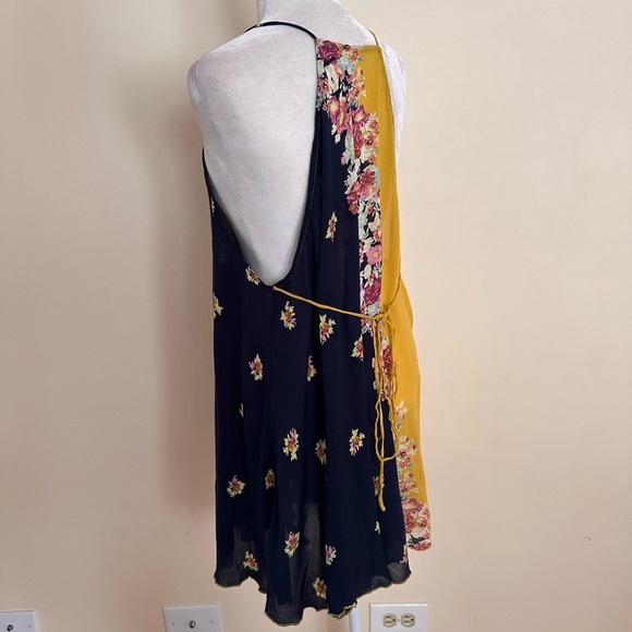 Free People Floral Navy and Mustard Mini Dress - Picture 5 of 9
